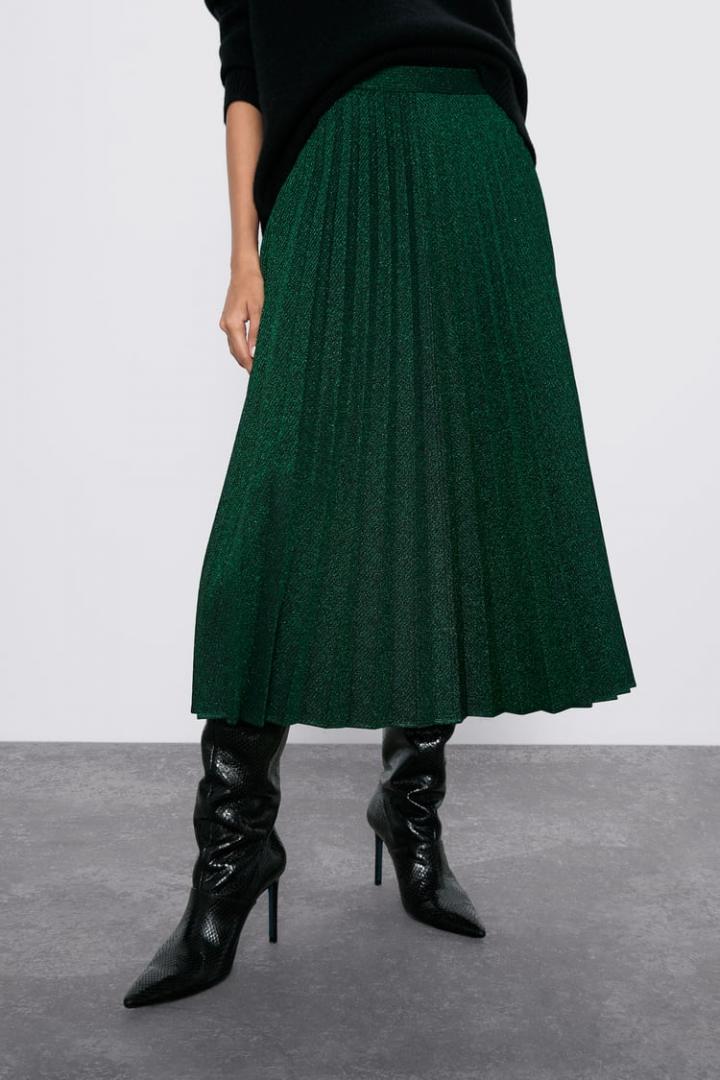 PLEATED METALLIC THREAD SKIRT Zara