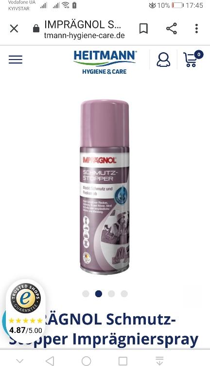 Отзыв на IMPRÄGNOL Schmutz-Stopper Imprägnierspray 200 ml из Интернет-Магазина Heitmann Hygiene