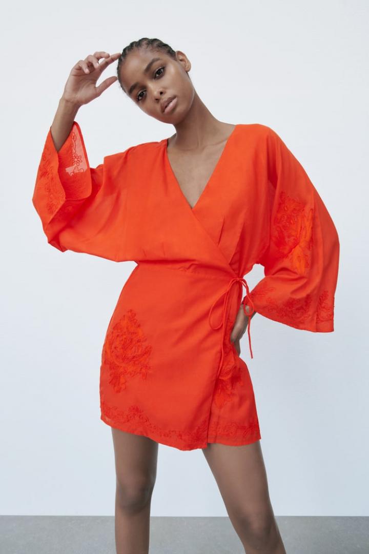 Zara orange cheap wrap dress