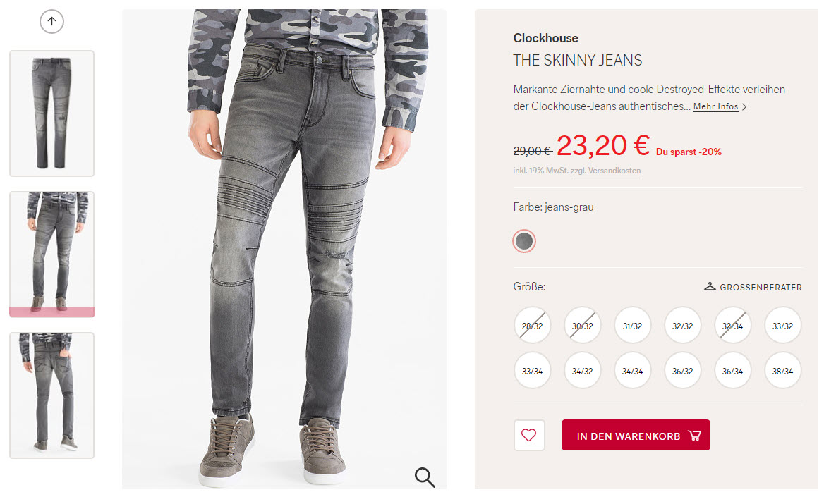 Женские и мужские джинсы скидка 20% из магазина C&A (Германия)
