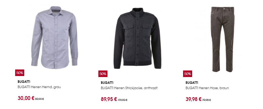 Брендовая одежда BUGATTI, HEARTKISS, CROSSHATCH скидка 50% из магазина Designer Mode (Германия)