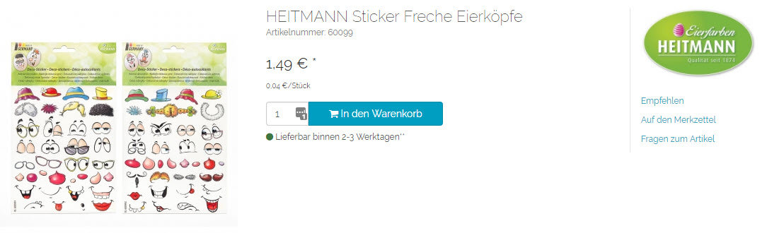 Декор и краски для пасхальных яиц Heitmann скидки до 9% из магазина Heitmann Hygiene (Германия)