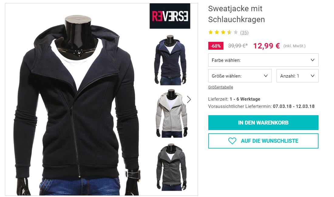 Мужские свитера и толстовки до 20 € скидки до 68% из магазина Lesara (Германия)