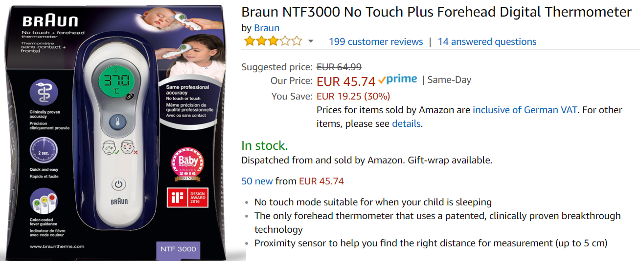 Медицинские термометры Braun скидки до 36% из магазина Amazon (Германия)