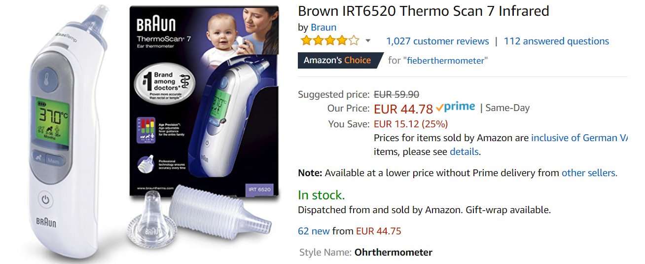 Медицинские термометры Braun скидки до 36% из магазина Amazon (Германия)