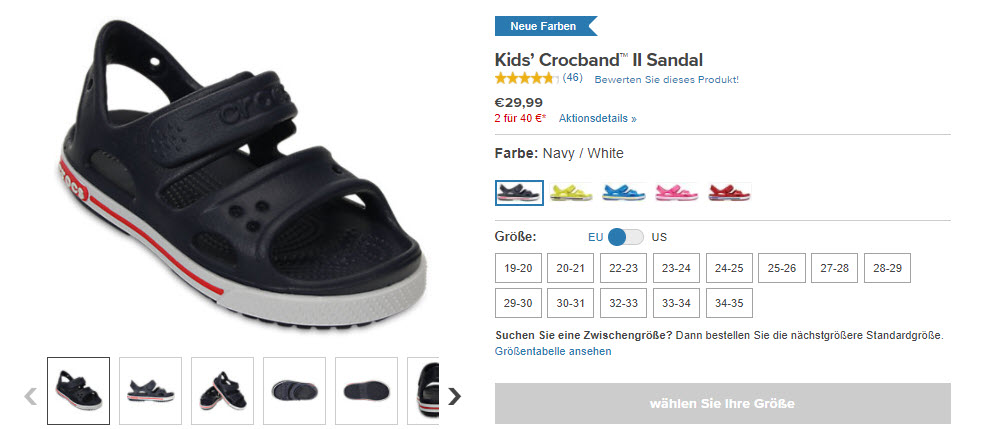 2 пары обуви за 40 € скидка до 70% из магазина Crocs (Германия)