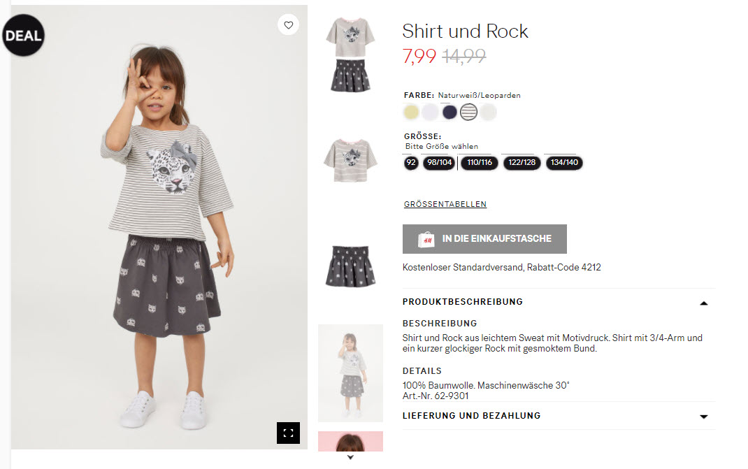 Одежда для девочек за 7,99 € скидка 50% из магазина H&M (Германия)