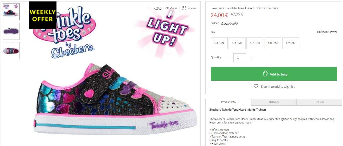 Обувь для малышей с подсветкой Twinkle Toes скидка 50% из магазина Sports Direct (Германия)
