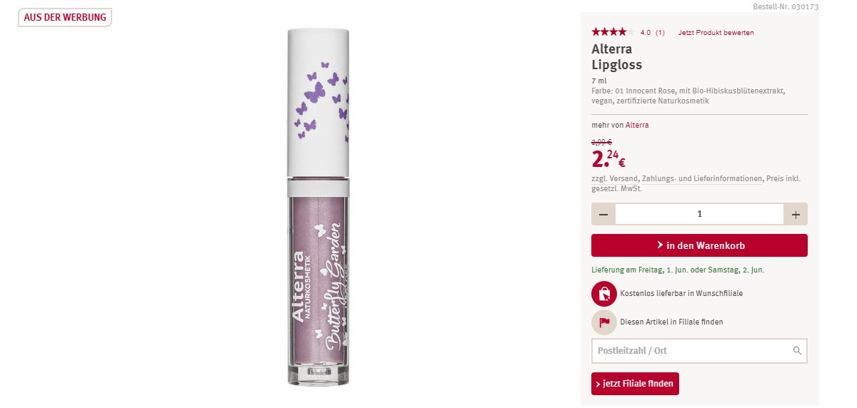 Губные помады Скидка 25% из магазина ROSSMANN (Германия)